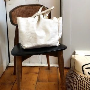 Furla White Croc Embossed Leather “Divide-it” Tote